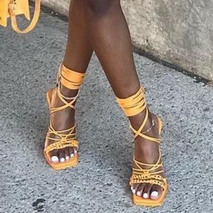 Orange Lace-Up Heels